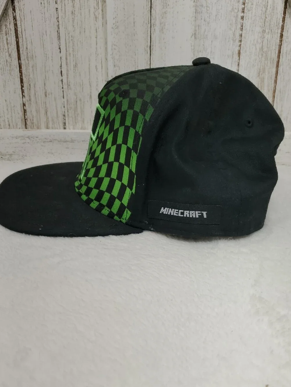 Minecraft Green & Black Creeper Snapback Baseball Hat Embroidered Youth OSFM